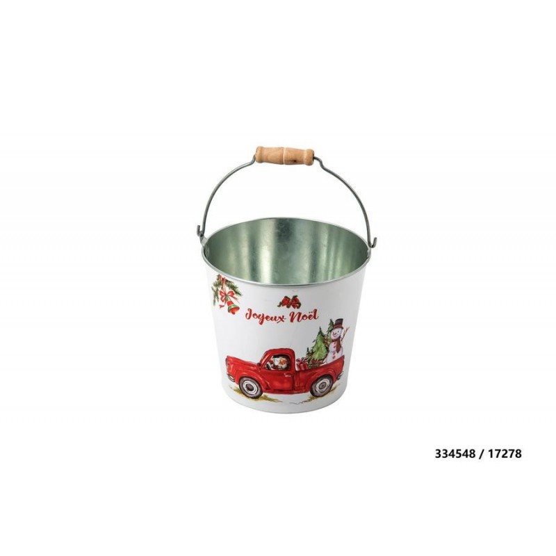 SEAU ROND EN METAL MOTIF NOEL