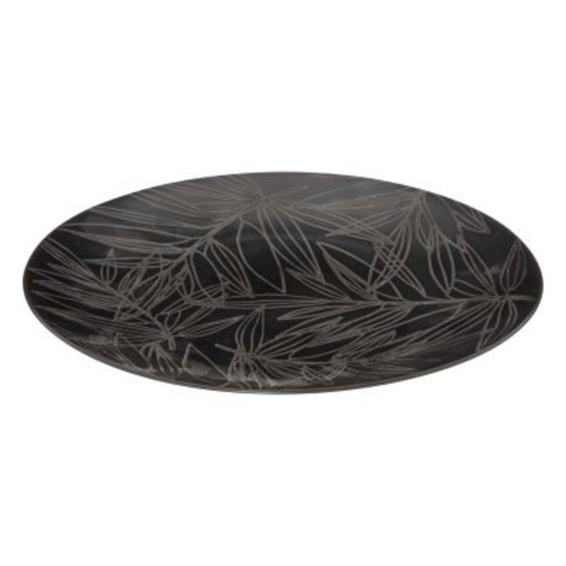 ASSIETTE PLATE FEUILLES NOIRES