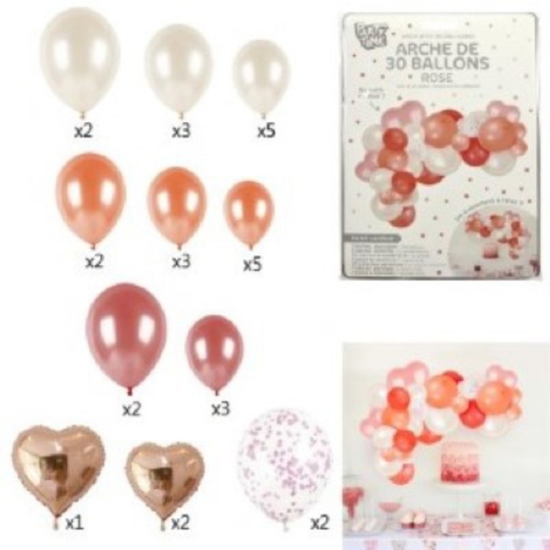 ARCHE DE 30 BALLONS ROSE