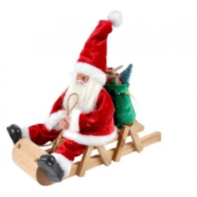 PERE NOEL LUGE H30CM ROUGE