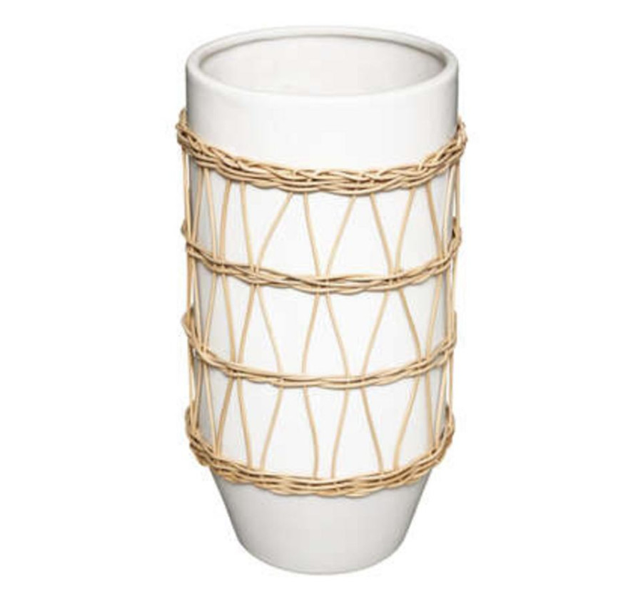 VASE EN CERAMIQUE ET ROTIN