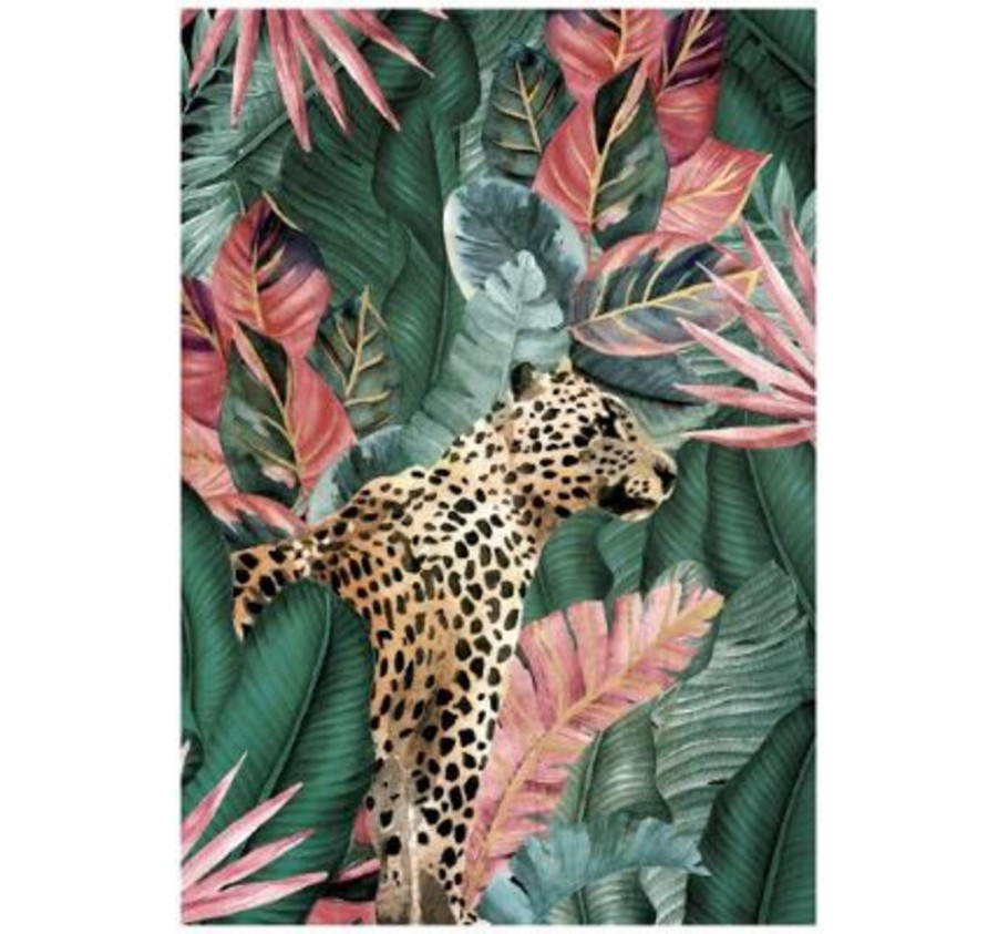 TOILE IMP GUEPARD ET FEUILLAGE