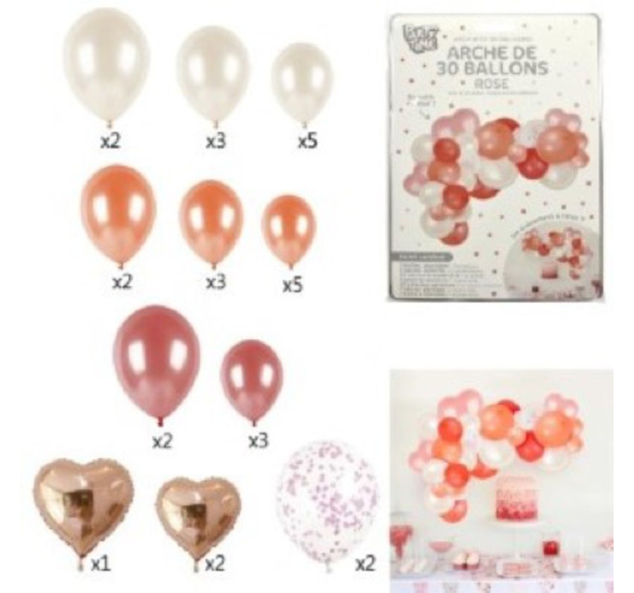 ARCHE DE 30 BALLONS ROSE
