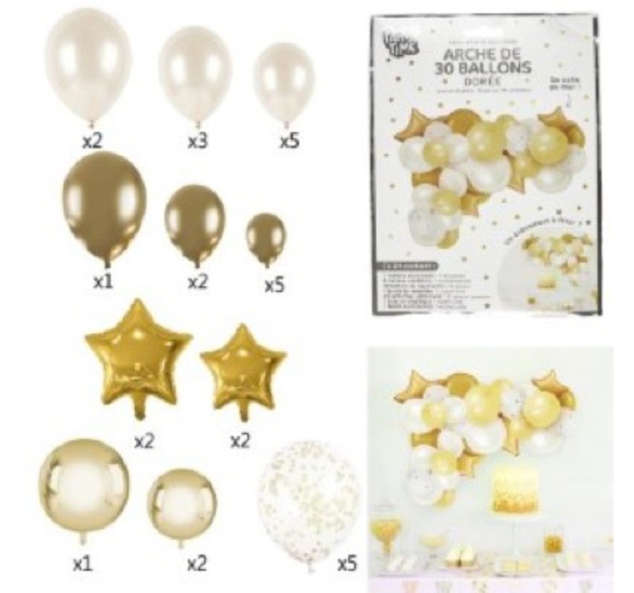 ARCHE DE 30 BALLONS DOREE