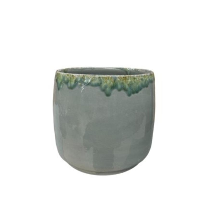 CACHE POT EN CERAMIQUE VERT