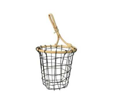 PANIER EN METAL NOIR ET RATTAN︱Lory