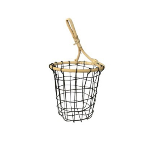 PANIER EN METAL NOIR ET RATTAN︱Lory