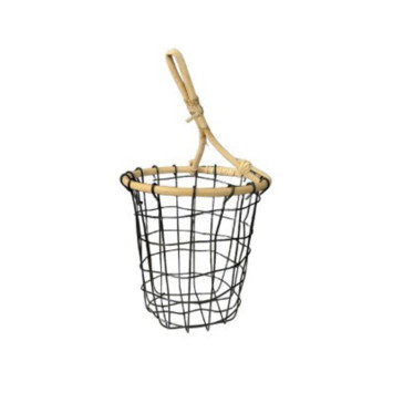 PANIER EN METAL NOIR ET RATTAN︱Lory