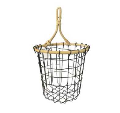 PANIER EN METAL NOIR ET RATTAN︱Lory