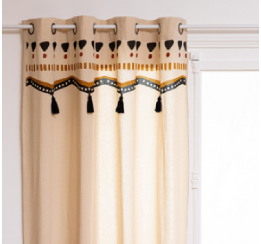 RIDEAU EN COTON TRIBAL BEIGE