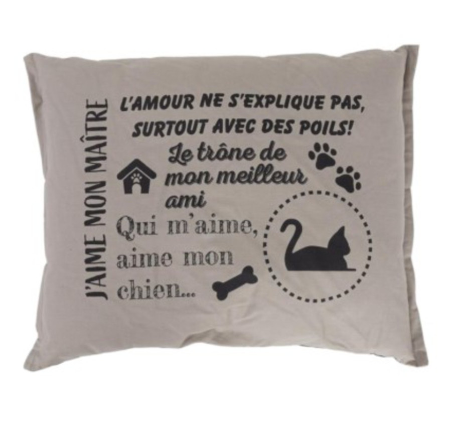 COUSSINS ANIMAUX TEXTE 90X70CM