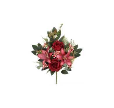 BOUQUET DE ROSES ET LYS ROUGES
