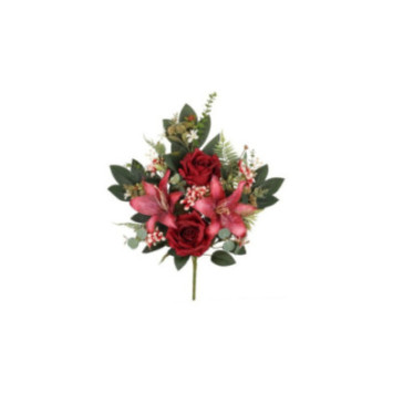 BOUQUET DE ROSES ET LYS ROUGES