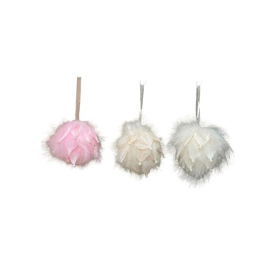 BOULE EN PLUME ORNEE DE PERLES