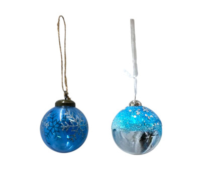 BOULE 2ASS 6CM BLEU PLAST FLOC︱Lory