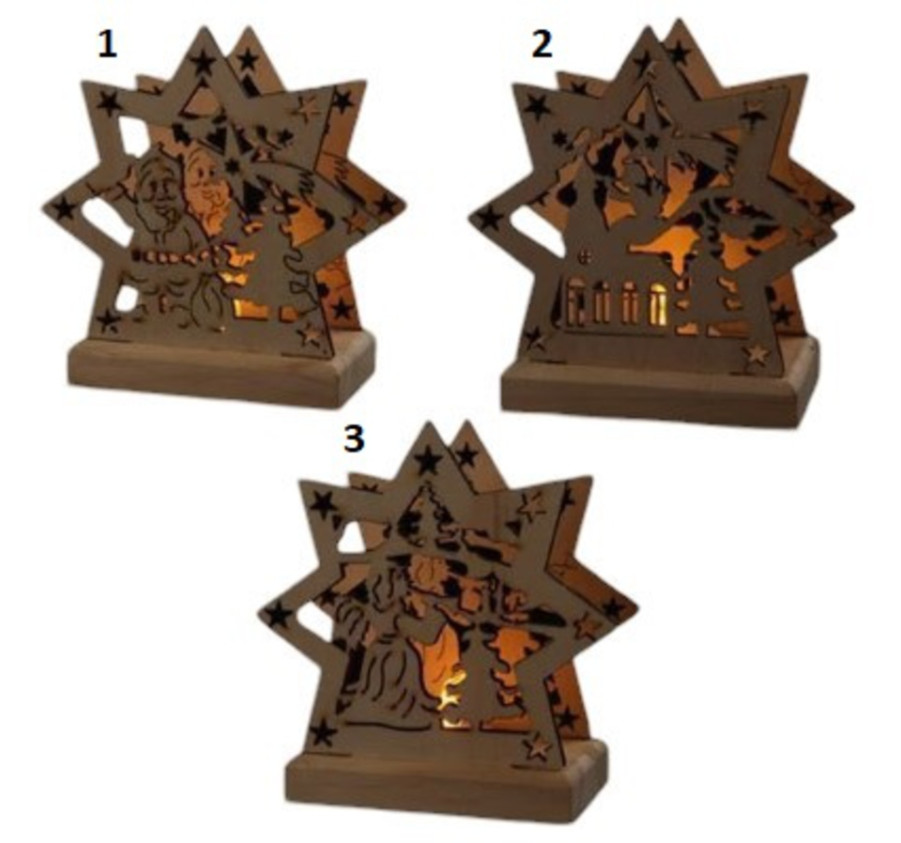 DECO ETOILE BOIS 1LED 11.5CM