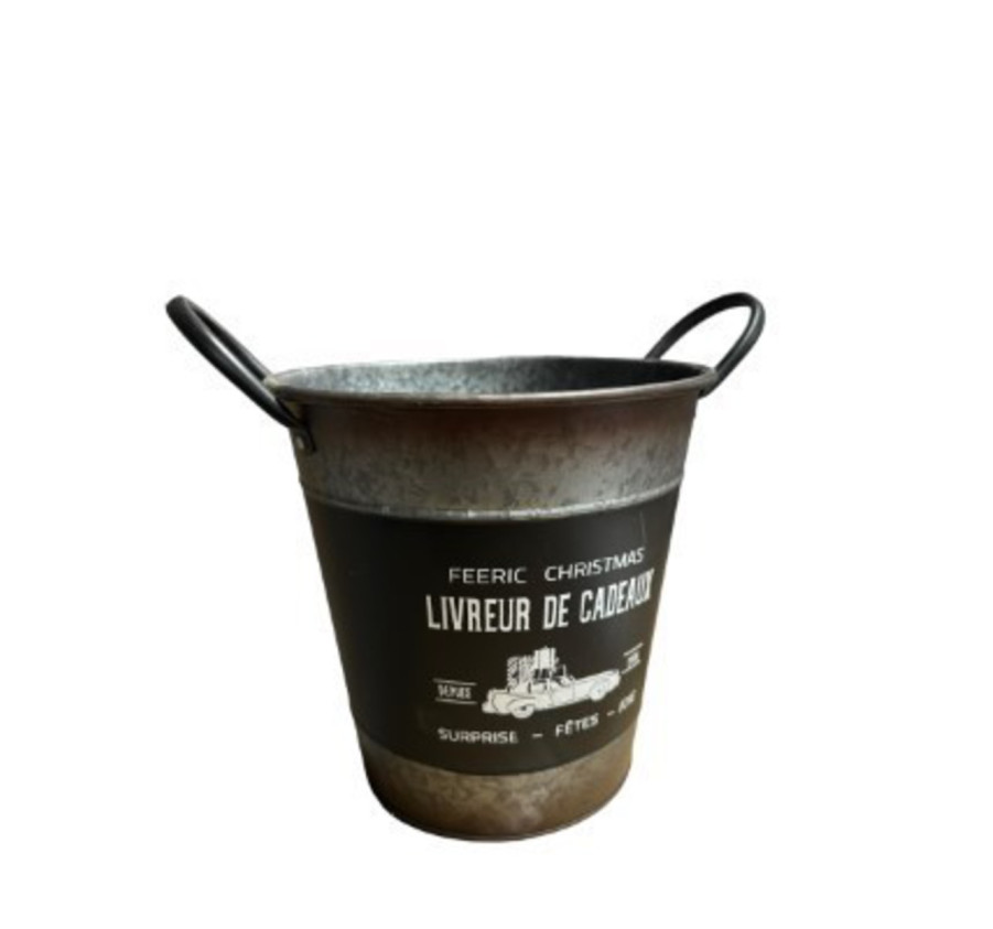 SEAU EN ZINC AVEC POIGNEES