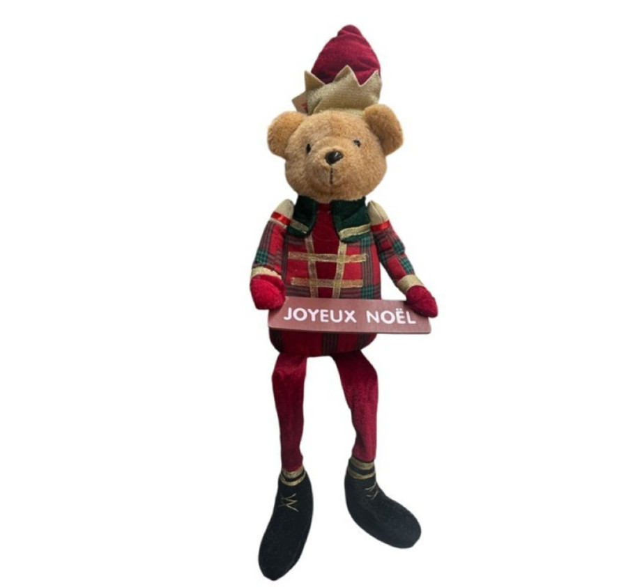 OURS EN PELUCHE ASSIS ROUGE