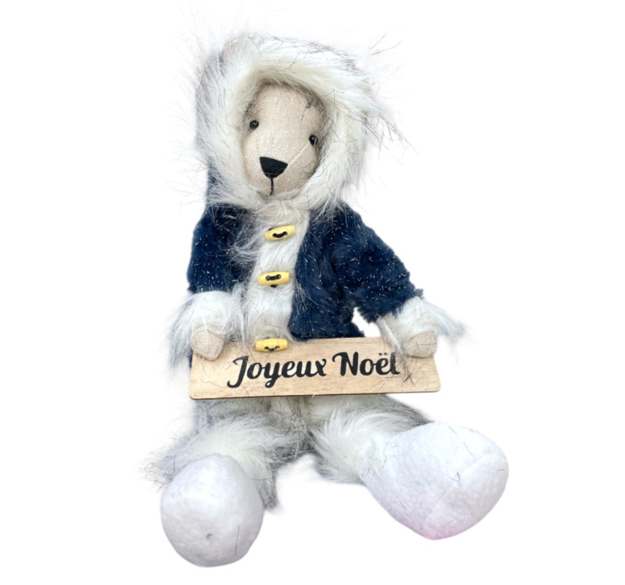 OURS BLEU ASSIS JOYEUX NOEL