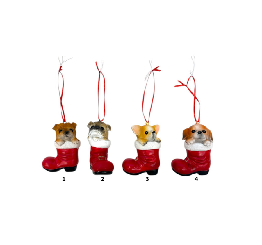 ORNEMENT CHIEN DANS BOTTE