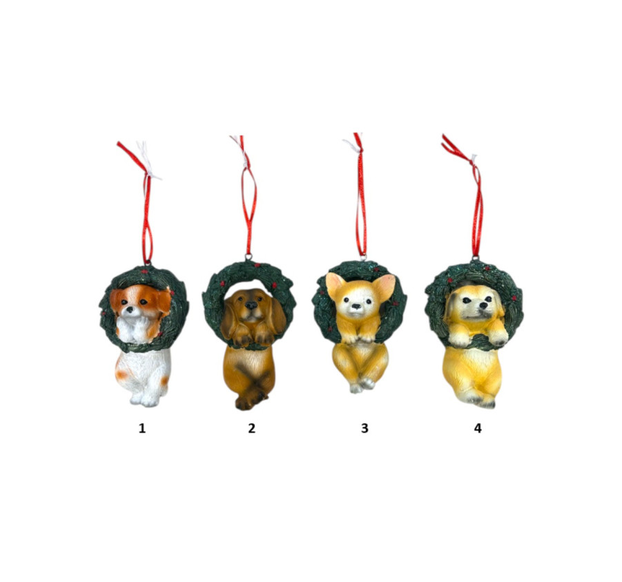 ORNEMENT CHIEN DANS COURONNE