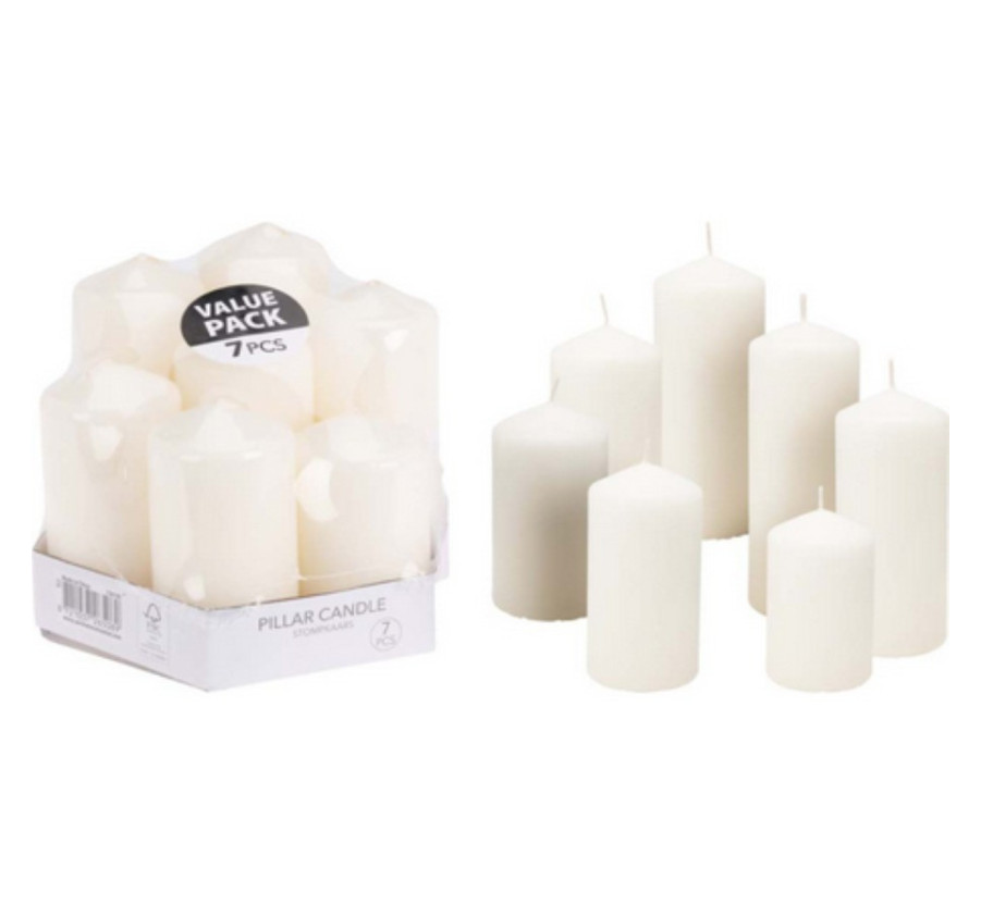 SET DE 7 BOUGIES PILIER BLANC