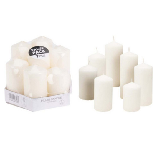 SET DE 7 BOUGIES PILIER BLANC