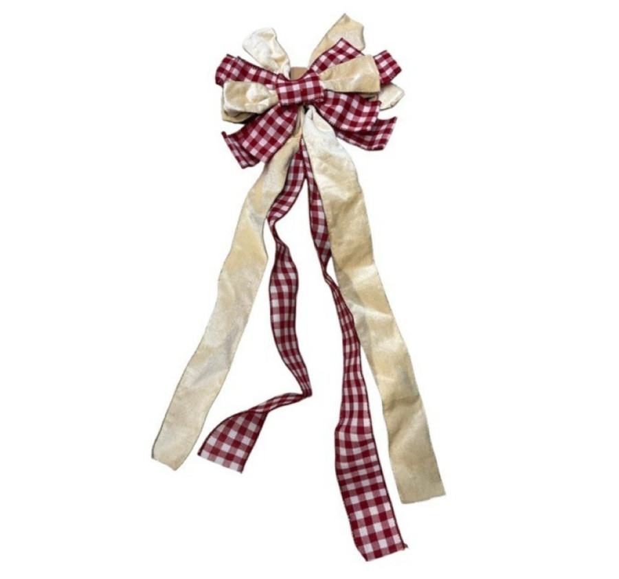 NOEUD DECORATIF ROUGE ET BEIGE