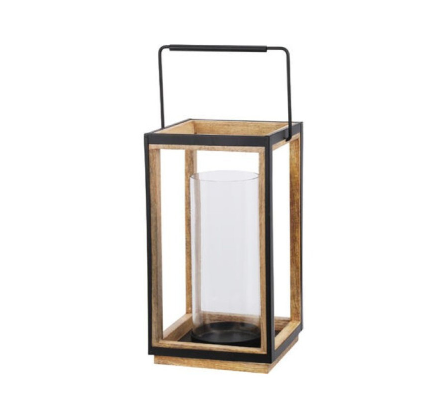 LANTERNE EN BOIS ET METAL NOIR