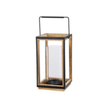 LANTERNE EN BOIS ET METAL NOIR