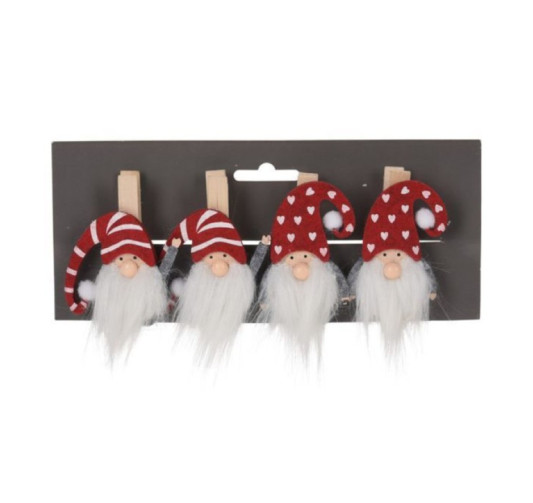 SET DE 4 PINCES GNOMES ROUGES