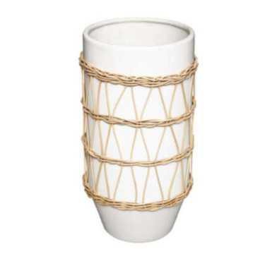 VASE EN CERAMIQUE ET ROTIN