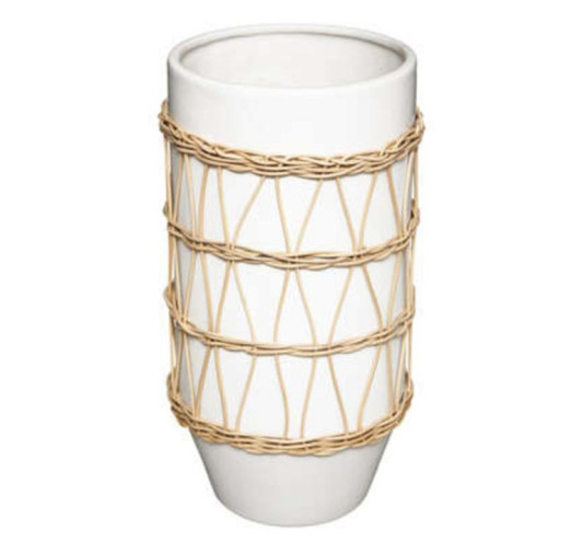 VASE EN CERAMIQUE ET ROTIN