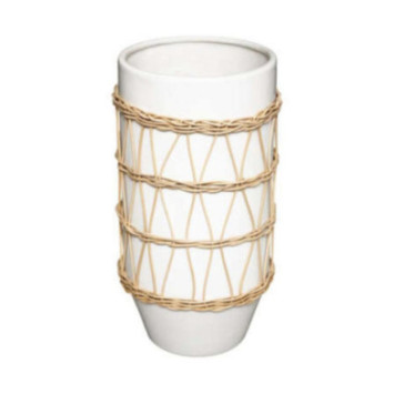 VASE EN CERAMIQUE ET ROTIN