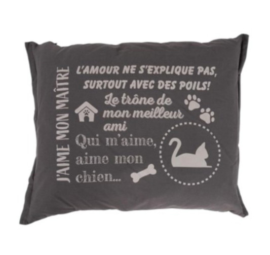 COUSSINS ANIMAUX TEXTE 90X70CM
