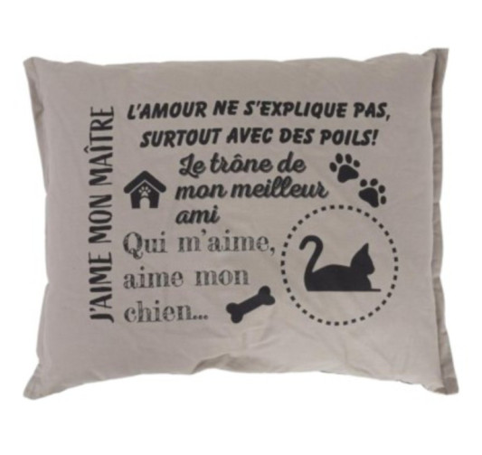 COUSSINS ANIMAUX TEXTE 90X70CM