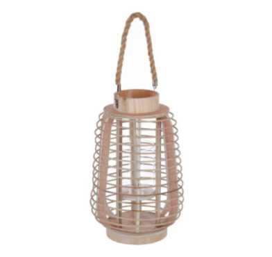 LANTERNE EN ROTIN ET EN VERRE