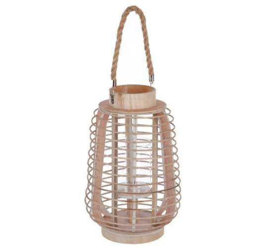 LANTERNE EN ROTIN ET EN VERRE