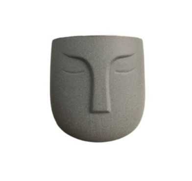 CACHE POT GRIS DECO "VISAGE"