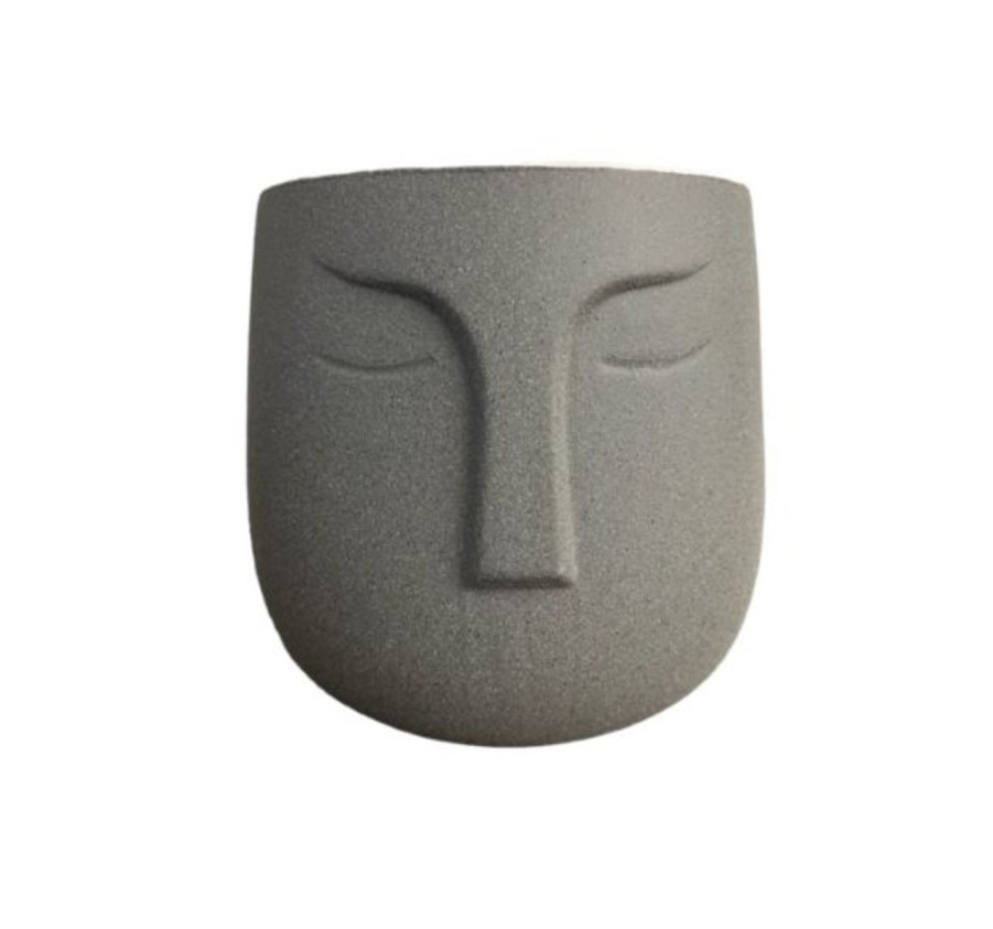 CACHE POT GRIS DECO "VISAGE"