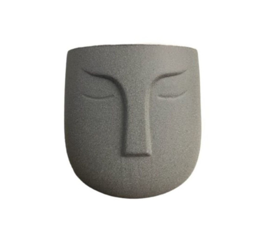 CACHE POT GRIS DECO "VISAGE"