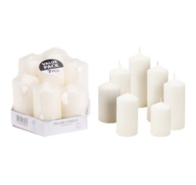 SET DE 7 BOUGIES PILIER BLANC