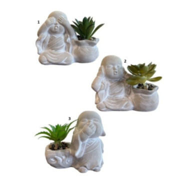 BOUDDHA EN CIMENT AVEC PLANTE