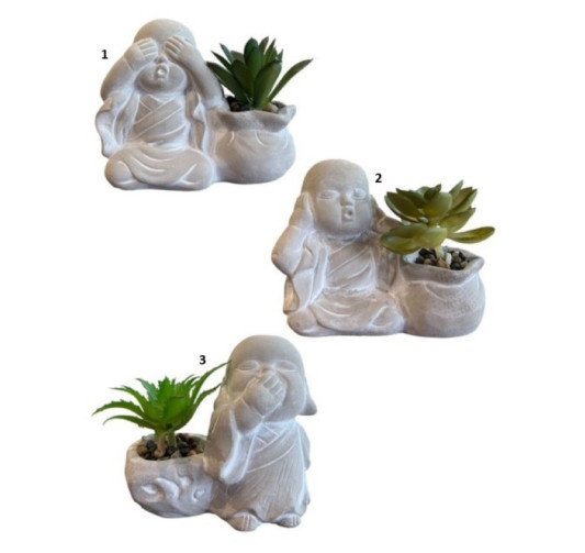 BOUDDHA EN CIMENT AVEC PLANTE