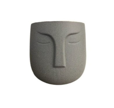 CACHE POT GRIS DECO "VISAGE"